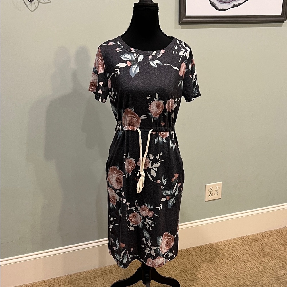 Gray Floral Midi Dress-NWOT